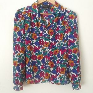 Vintage Jewel-Tone Floral Blouse by Haberdashery Leslie Fay